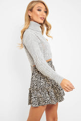 Grey Cable Knit Roll Neck Jumper - Maelie-Jumper