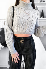 Grey Cable Knit Roll Neck Jumper - Maelie-Jumper