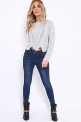 Grey Cable Knit Scalloped Hem Jumper - Lilliana-Jumper