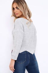 Grey Cable Knit Scalloped Hem Jumper - Lilliana-Jumper