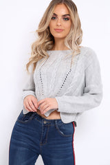 Grey Cable Knit Scalloped Hem Jumper - Lilliana-Jumper
