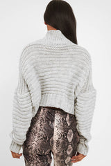 Grey Cable Knit Sleeve Detail Jumper - Miyonna-Jumper