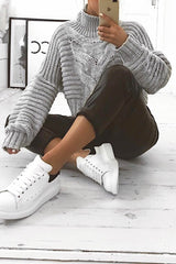 Grey Cable Knit Sleeve Detail Jumper - Miyonna-Jumper