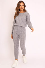 Grey Cable Knit Sweater and Leggings Loungewear Co-ord - Ionia-Co-ords