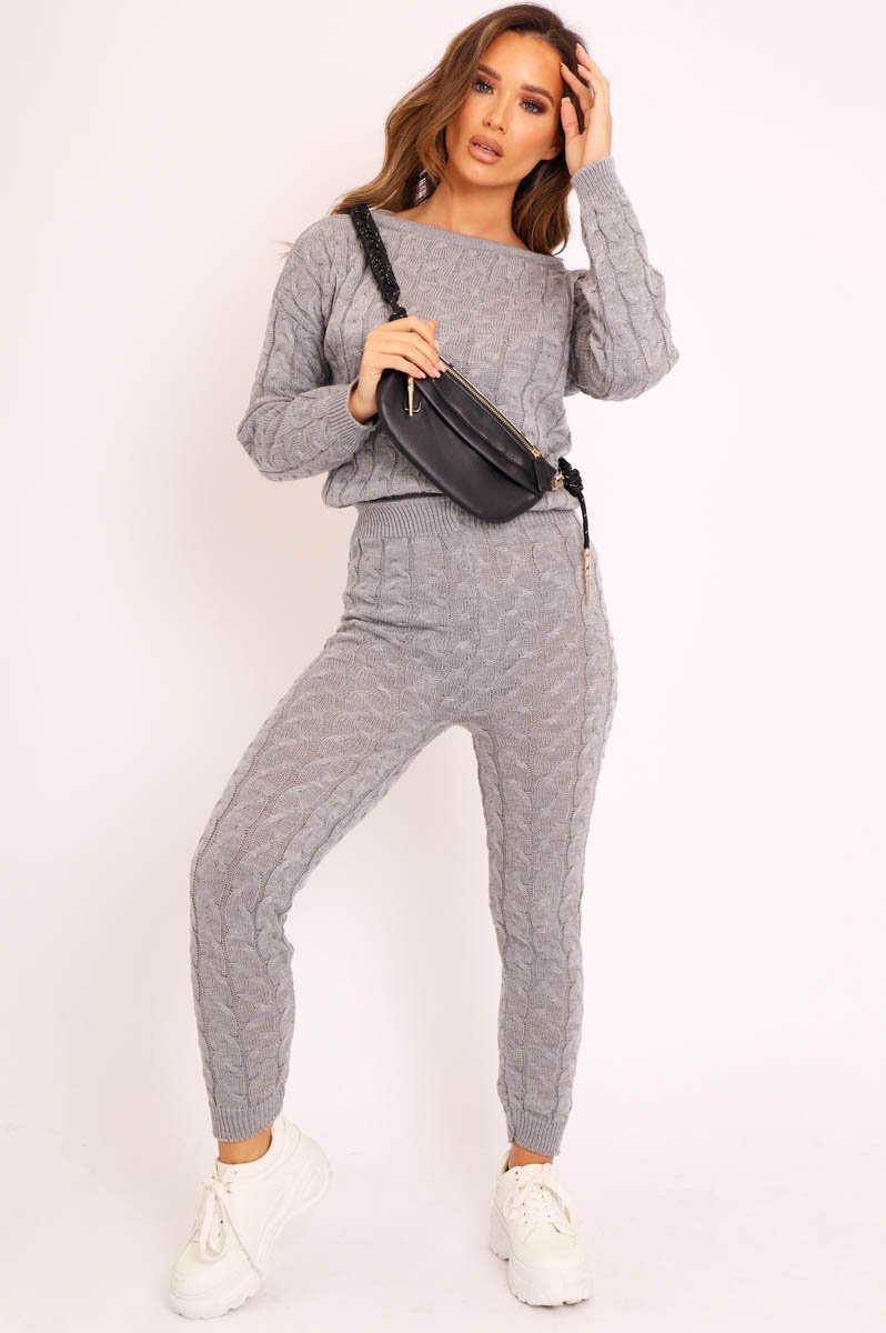Grey Cable Knit Sweater and Leggings Loungewear Co-ord - Ionia-Co-ords