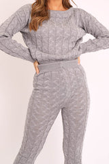 Grey Cable Knit Sweater and Leggings Loungewear Co-ord - Ionia-Co-ords
