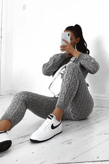 Grey Cable Knit Sweater and Leggings Loungewear Co-ord - Ionia-Co-ords