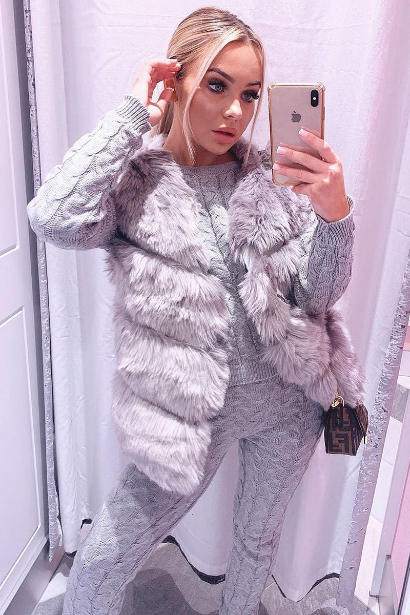 Grey Cable Knit Sweater and Leggings Loungewear Co-ord - Ionia-Co-ords