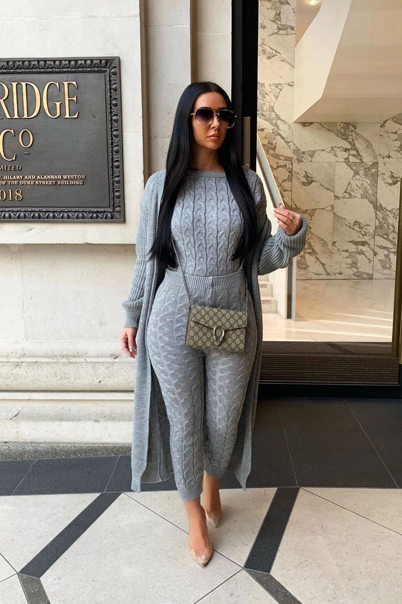 Grey Cable Knit Sweater and Leggings Loungewear Co-ord - Ionia-Co-ords