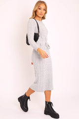 Grey Cable knit Drawstring Waist Maxi Jumper Dress - Julee-Dresses