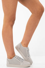 Grey Cage Detail Trainers With Ribbon Laces - Tina-Trainers