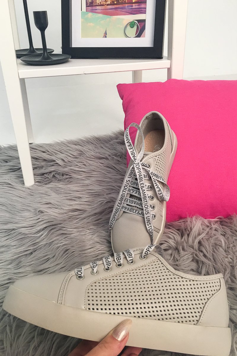 Grey Cage Detail Trainers With Ribbon Laces - Tina-Trainers