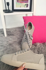 Grey Cage Detail Trainers With Ribbon Laces - Tina-Trainers