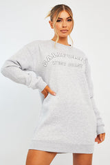 Grey California Slogan Sweater Mini Dress - Immi-Dresses