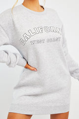 Grey California Slogan Sweater Mini Dress - Immi-Dresses
