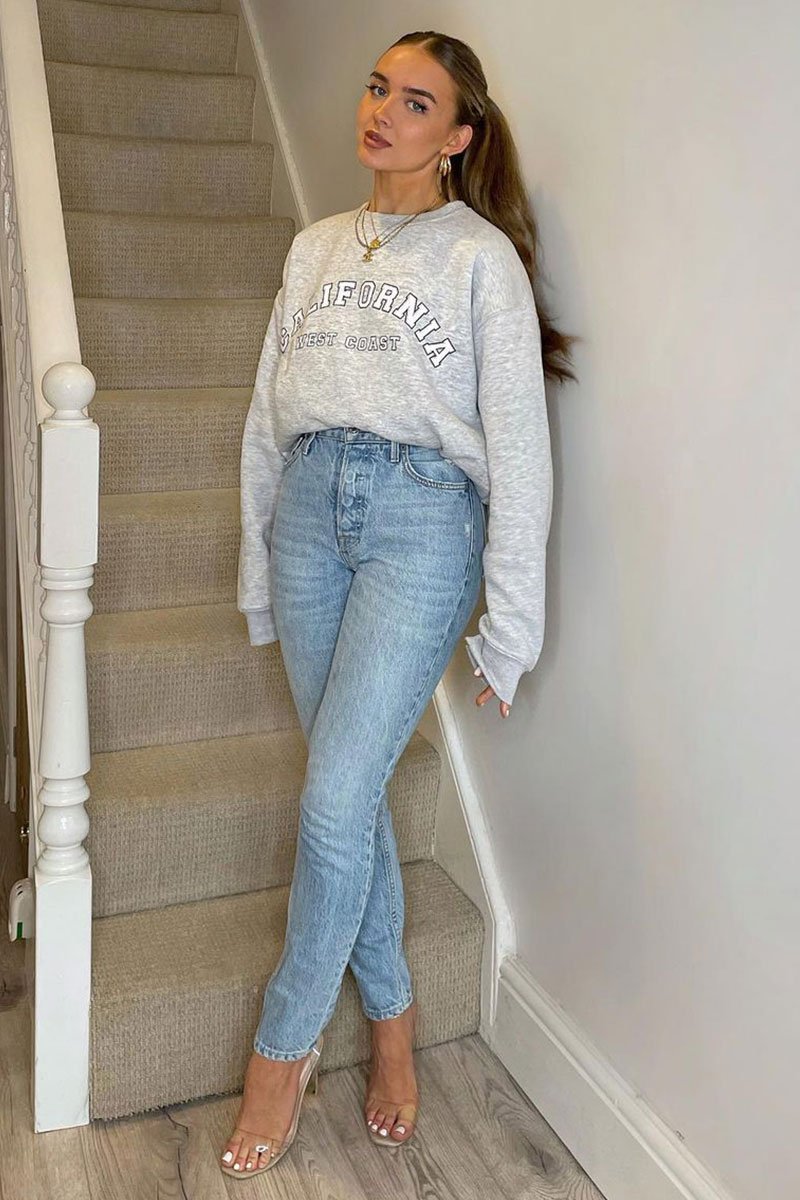 Grey California Slogan Sweater Mini Dress - Immi-Dresses