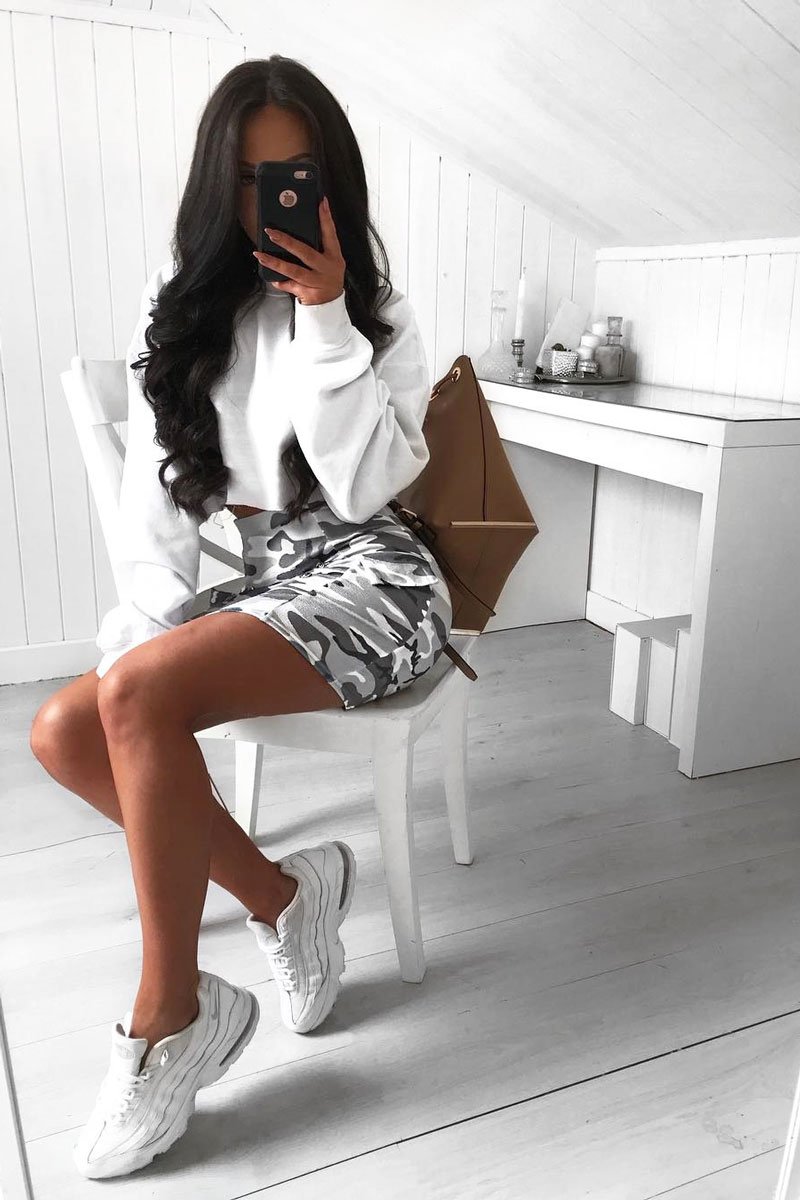 Grey Camo Button Front Mini Skirt - Abia-Skirts