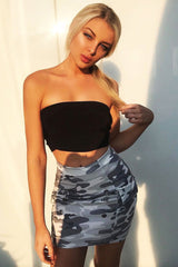 Grey Camo Button Front Mini Skirt - Abia-Skirts