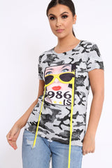 Grey Camo Hanging Glasses 1986's T-shirt - Natally-Tops