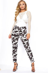 Grey Camo High Waisted Trousers - Jerica-Trousers