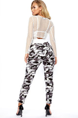 Grey Camo High Waisted Trousers - Jerica-Trousers