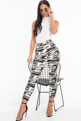 Grey Camo Utility Pocket Chain Detail Cargo Trousers - Milly-Trousers