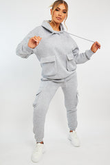 Grey Cargo Pocket Hoodie and Joggers Tracksuit - Aafiya-Tracksuits