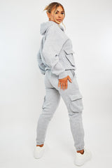 Grey Cargo Pocket Hoodie and Joggers Tracksuit - Aafiya-Tracksuits