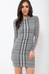 Grey Check Bodycon Dress with Pink Stripe - Jasmine-Dresses