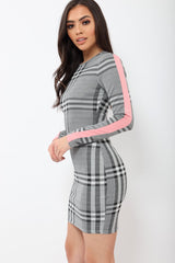 Grey Check Bodycon Dress with Pink Stripe - Jasmine-Dresses
