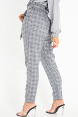 Grey Check Paper Bag Trousers - Irma-Trousers