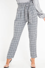 Grey Check Paper Bag Trousers - Irma-Trousers