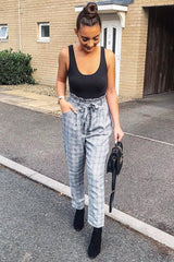 Grey Check Paper Bag Trousers - Irma-Trousers
