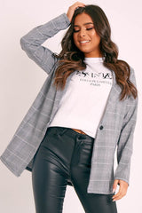 Grey Check Single Breasted Blazer - Emorie-Blazers