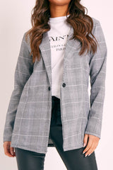 Grey Check Single Breasted Blazer - Emorie-Blazers