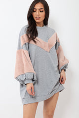 Grey Chevron Fur Jumper Dress - Esme-Tops