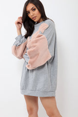 Grey Chevron Fur Jumper Dress - Esme-Tops