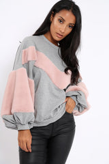 Grey Chevron Fur Jumper - Lara-Tops