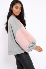 Grey Chevron Fur Jumper - Lara-Tops
