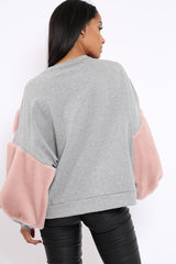 Grey Chevron Fur Jumper - Lara-Tops