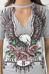Grey Choker Live N Love Eagle Print T Shirt Dress - Tia-Dresses