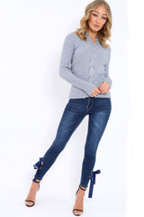 Grey Choker Twist Knit Jumper - Maya-Jumper