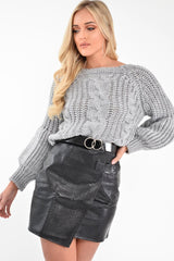 Grey Chunky Knit Balloon Sleeve Jumper - Rielynn-Jumper