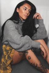 Grey Chunky Knit Balloon Sleeve Jumper - Rielynn-Jumper