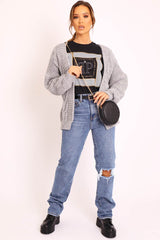 Grey Chunky Knit Cable Pattern Cardigan - Luna-Cardigans