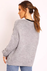 Grey Chunky Knit Cable Pattern Cardigan - Luna-Cardigans