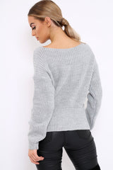 Grey Chunky Knit Corset Waist Knitted Jumper - Mikayla-Jumper