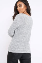 Grey Chunky Knit Fur Pocket Jumper - Alois-Knitwear
