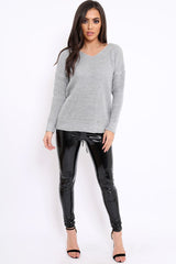Grey Chunky Knit Lace Up Back Jumper - Perrie-Knitwear