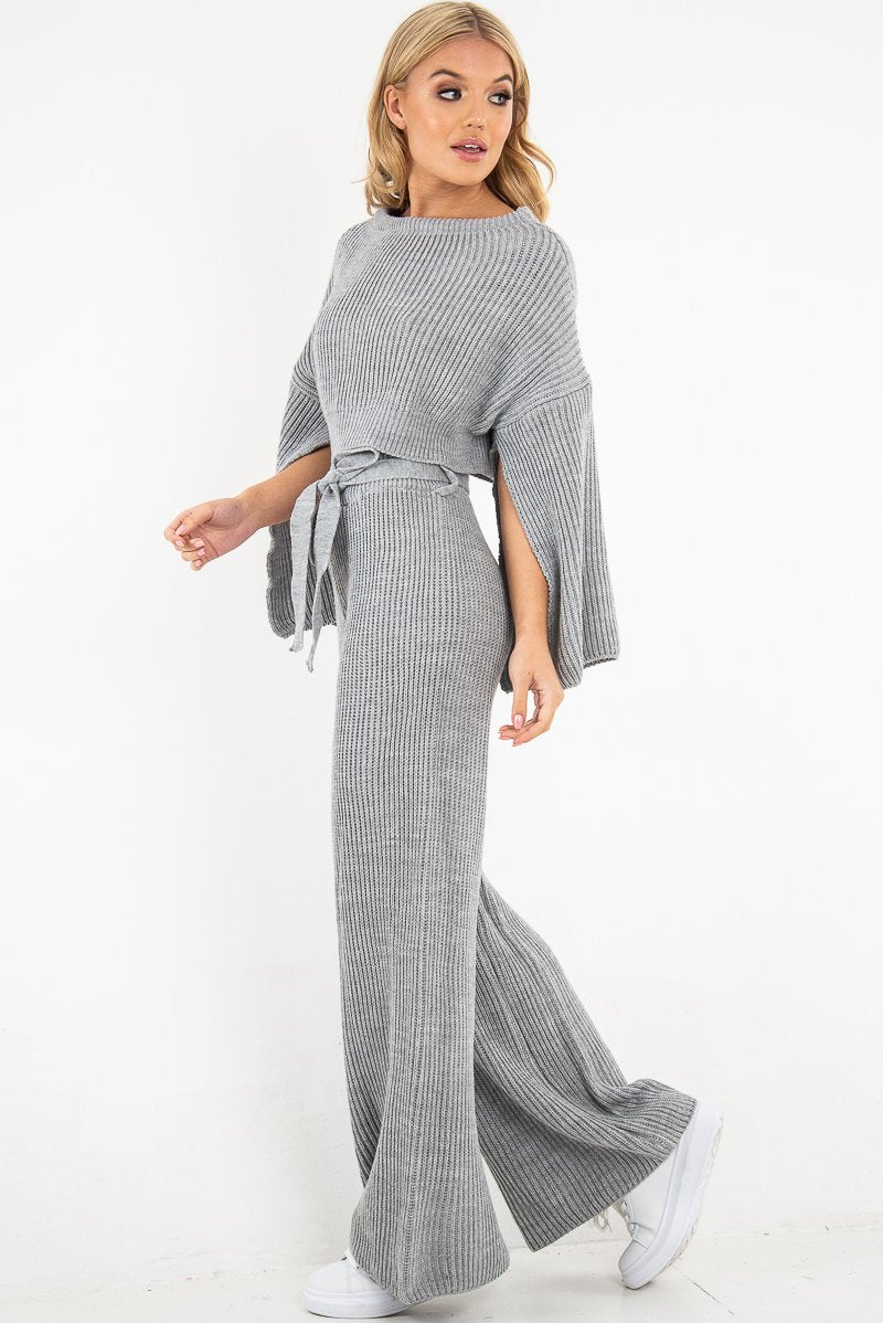 Grey Chunky Knit Loungewear Set - Harper-Loungewear